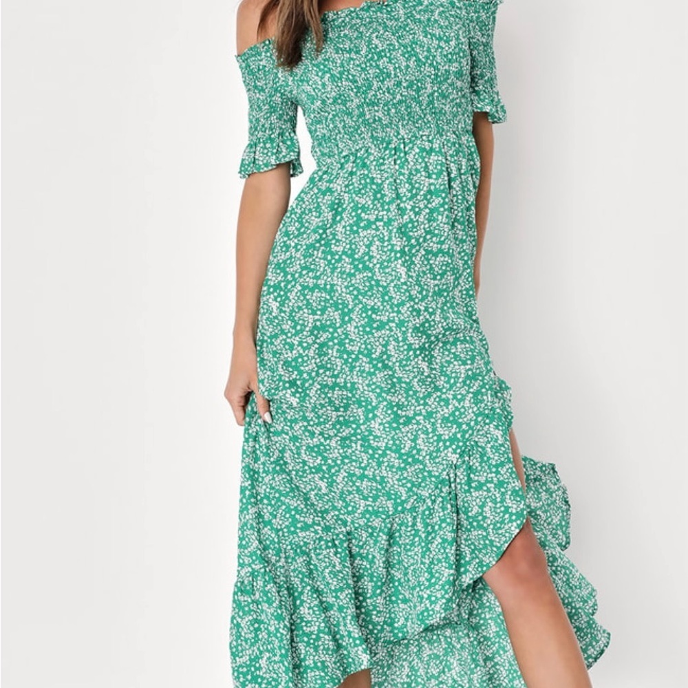 Lulu's Emerald Floral High-Low Dress
